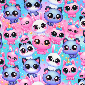 Katoenjersey Cute Animals, roze