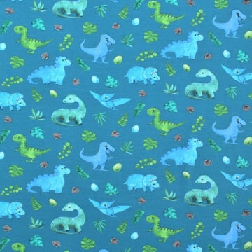 Baumwolljersey Dino Fun, blaupetrol