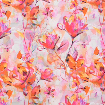 Tissu jersey de coton Fleurs Flower Dream, rose fuchsia