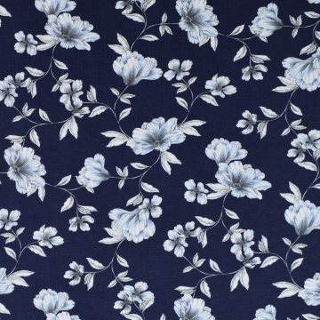 Katoenjersey Flower Print, donkerblauw