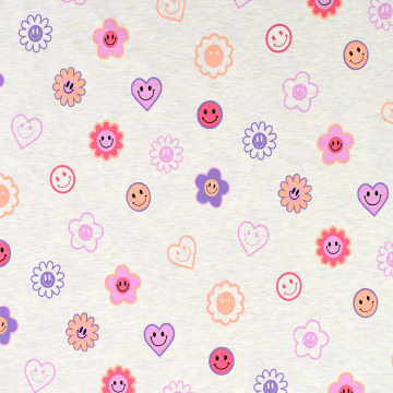 Cotton jersey Glitter Happy Faces, ecru melange