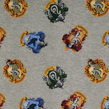 Baumwolljersey Harry Potter House Logos, grau meliert