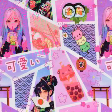 Katoenjersey Kawaii, roze