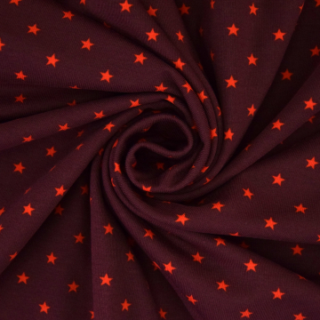 Tissu jersey de coton mini étoiles d‘amour, aubergine - rouge