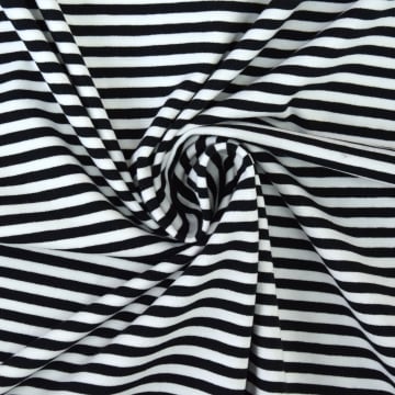 Cotton jersey little stripe love, black - white