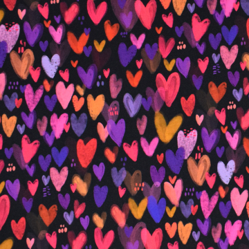 Tissu jersey de coton Coeurs lovely hearts, noir