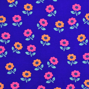 Tissu jersey de coton Fleurs Fluo Neon Flowers, pourpre bleu