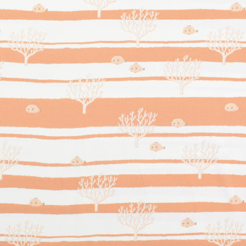 Tissu jersey de coton Ocean Dreams Corail Bord de mer chic, blanc cassé