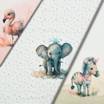 Baumwolljersey Panel Baby Animals, 150 x 70 cm