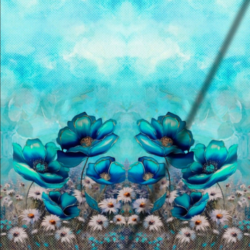 Baumwolljersey Panel Blue Flowers 150 x 180 cm