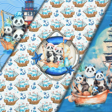 Baumwolljersey Panel Panda Cruise, 150 x 75 cm