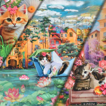 Baumwolljersey Panel Sweet Cats, 150 x 65 cm