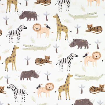 Baumwolljersey Safari Animals, wollweiß