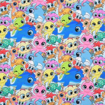Baumwolljersey Sea Animals, multicolor
