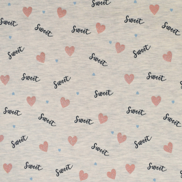 Tissu jersey de coton Coeurs Sweetheart, blanc écru chiné