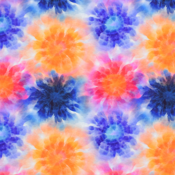Tissu jersey de coton Tie Dye batik Circles, blue