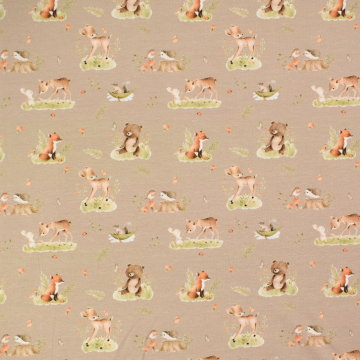 Katoenjersey bosdieren, beige