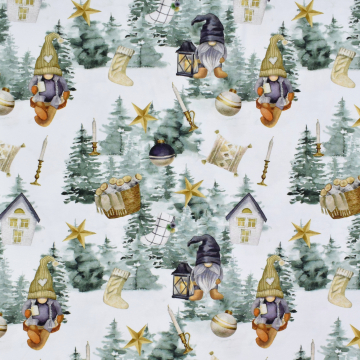 Cotton jersey Winter Gnomes, off white