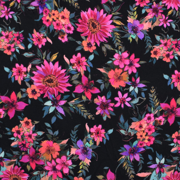 Tissu satin de coton Fleurs Flower love, noir