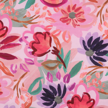 Cotton satin painted flowers, pink