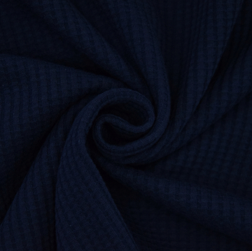 Tissu jersey de coton gaufré, bleu marine