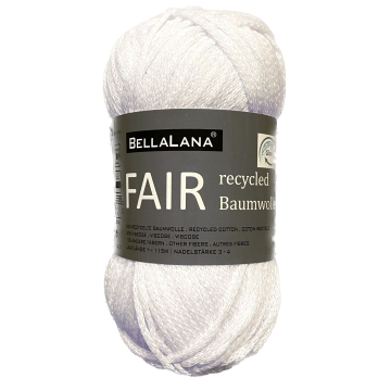 Pelote de laine coton recyclé & viscose BellaLana FAIR, 50g, blanc