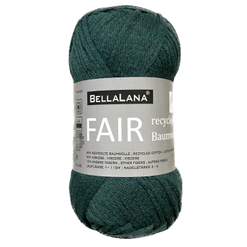 Pelote de laine coton recyclé & viscose BellaLana FAIR, 50g, vert foncé
