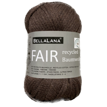 Pelote de laine coton recyclé & viscose BellaLana FAIR, 50g, marron
