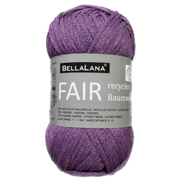 Pelote de laine coton recyclé & viscose BellaLana FAIR, 50g, pourpre