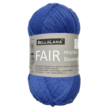 Pelote de laine coton recyclé & viscose BellaLana FAIR, 50g, bleu royal