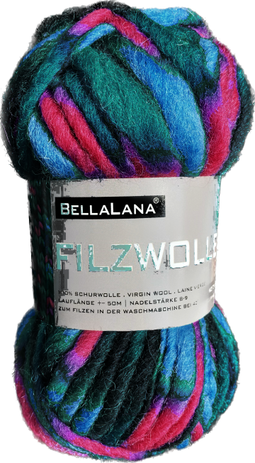 Pelote de laine à feutrer laine vierge BellaLana, 50g, turquoise-rouge