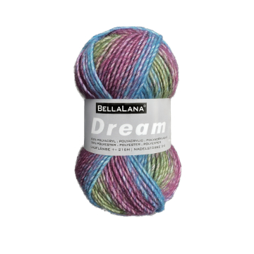 Pelote de laine acrylique &  polyester BellaLana Dream, 100 g, turquoise-fuchsia