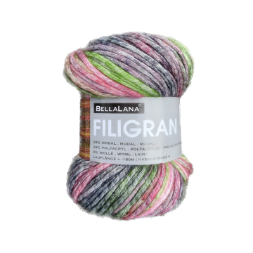 Pelote de laine modal BellaLana Filigran, 100g, vert-rouge