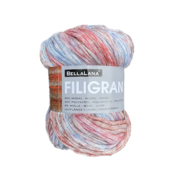 Pelote de laine modal BellaLana Filigran, 100g, rouge-blauw