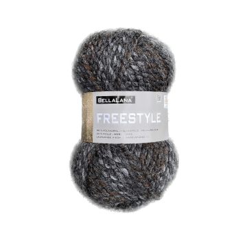 Pelote de laine & polyacrylique BellaLana Freestyle, 100g, anthracite- marron