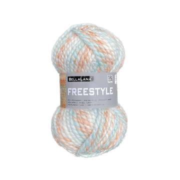 Pelote de laine & polyacrylique BellaLana Freestyle, 100g, saumon-turquoise