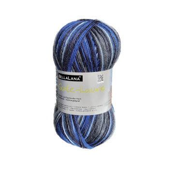 Pelote de laine à chaussettes laine vierge & polyamide BellaLana Gute Laune 100gr, bleu-anthracite