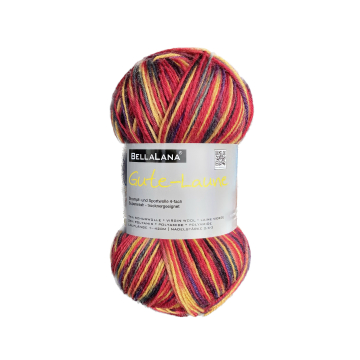 Pelote de laine à chaussettes laine vierge & polyamide BellaLana Gute Laune 100gr, rouge-orange
