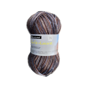 Pelote de laine à chaussettes laine vierge & polyamide BellaLana Gute Laune 100gr, marron-gris
