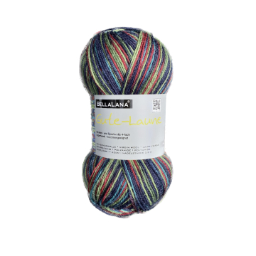 Pelote de laine à chaussettes laine vierge & polyamide BellaLana Gute Laune 100gr, vert-rouge