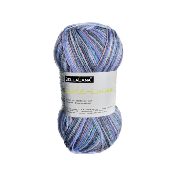 Pelote de laine à chaussettes laine vierge & polyamide BellaLana Gute Laune 100gr, bleu pétrole-lila