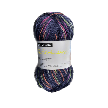 Pelote de laine à chaussettes laine vierge & polyamide BellaLana Gute Laune 100gr, bleu foncé-rose