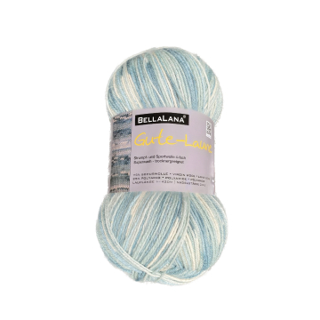 Pelote de laine à chaussettes laine vierge & polyamide BellaLana Gute Laune 100gr, bleu clair-blanc