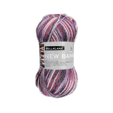 Pelote de laine & bambou BellaLana New Bamboo, 50g, pourpre-blanc
