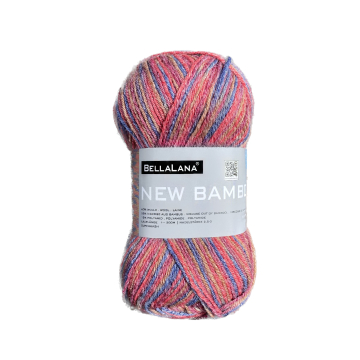 Pelote de laine & bambou BellaLana New Bamboo, 50g, rouge-multicolore