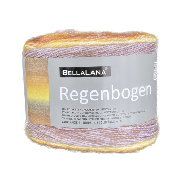 Pelote de laine douce coton recyclé & polyacrylique BellaLana Regenbogen 150g, marron-jaune