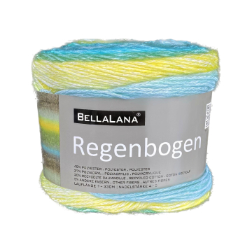 Pelote de laine douce coton recyclé & polyacrylique BellaLana Regenbogen 150g, jaune-vert