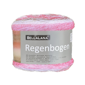 Pelote de laine douce coton recyclé & polyacrylique BellaLana Regenbogen 150g, blanc-rouge