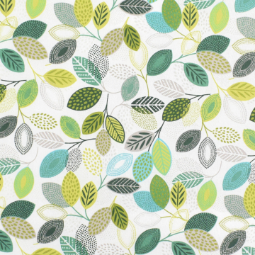 Gecoate katoen Color Leaves, wit