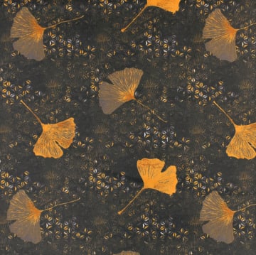 Beschichtete Baumwolle Herbst Ginkgoblatt, schwarz